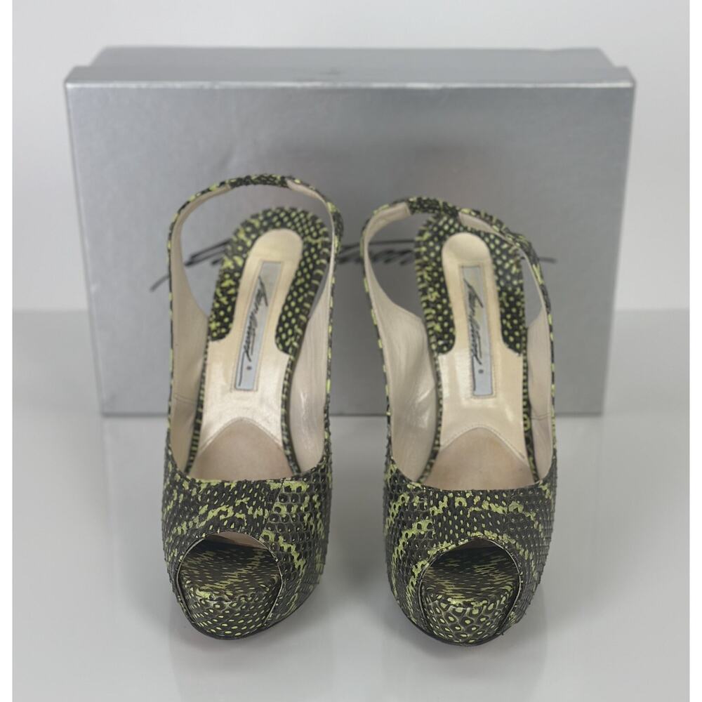 Brian Atwood Platform Python Embossed Leather Yel… - image 2